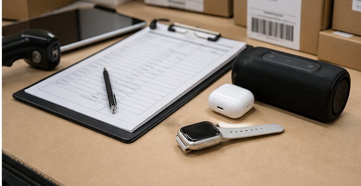 Fulfillment paperwork and shipping documents prepared at a warehouse desk